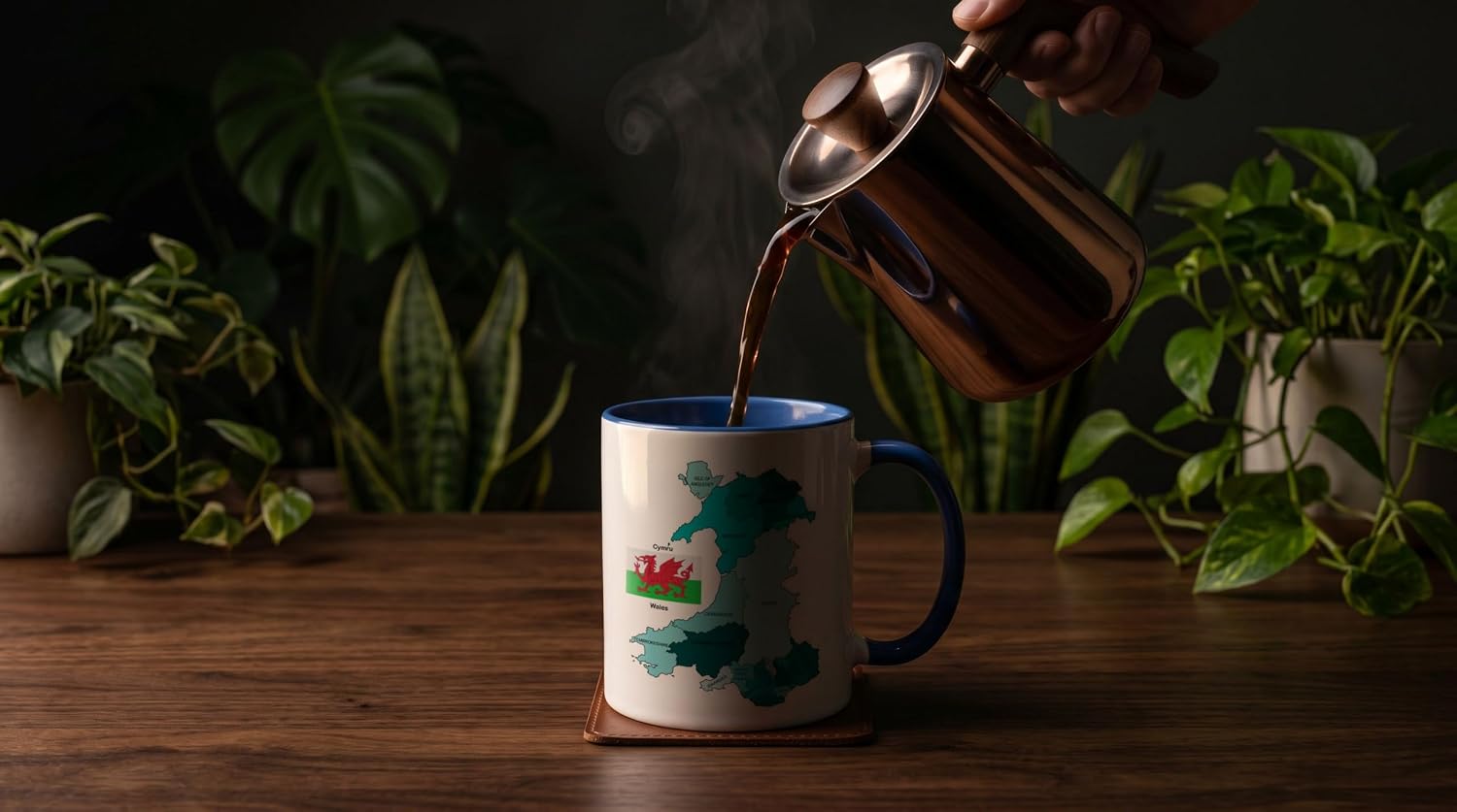 3dRose Colorful political map & flag of Wales 11oz Two-Tone Blue Mug image 3