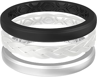 Stackable Silicone Ring Enhancers for Women, Breathable Rubber Wedding Bands - Braided Design 3mm Wide 1.8mm Thick - 3/8 Variety Multipack