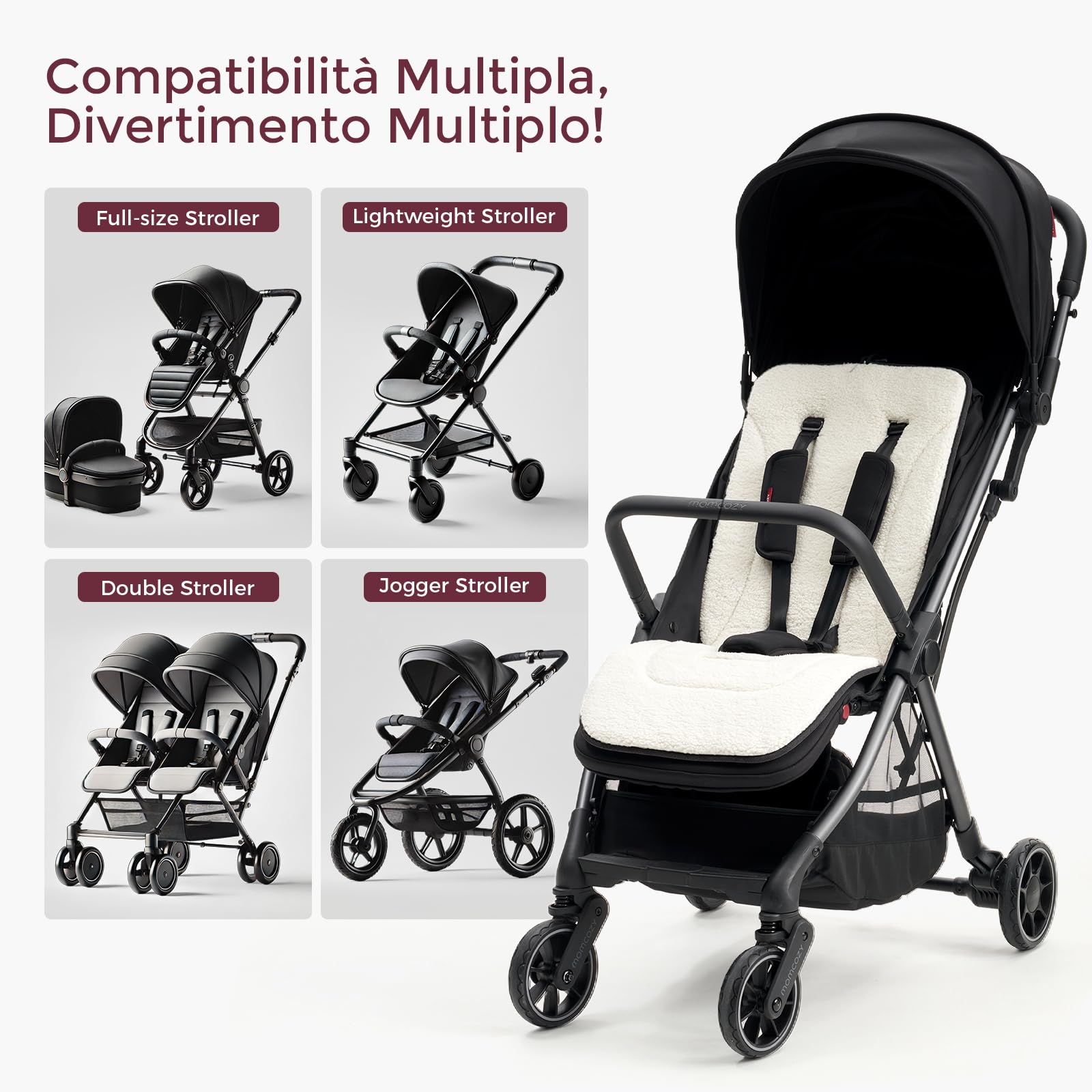 Momcozy Materassino Passeggino Universale Reversibile,Rivestimento Traspirante per Passeggino, Cuscino Morbido Invernale e Fresco Estivo, Imbottitura per Seggiolino e Carrozzina Neonato