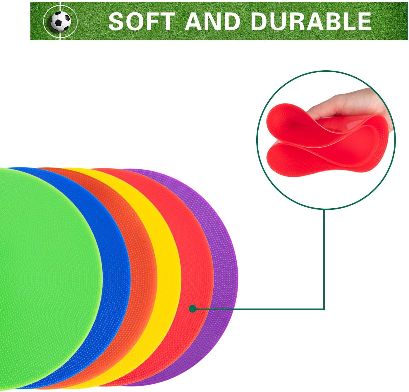 4 inch/9 Inch Colored Poly Spot Marker 12 Pcs, Non-Slip Rubber Agility Markers Flat Field Cones Floor Dots for Football, Basketball Training Markers, Dance Practice and Drills with Flat Cones Points