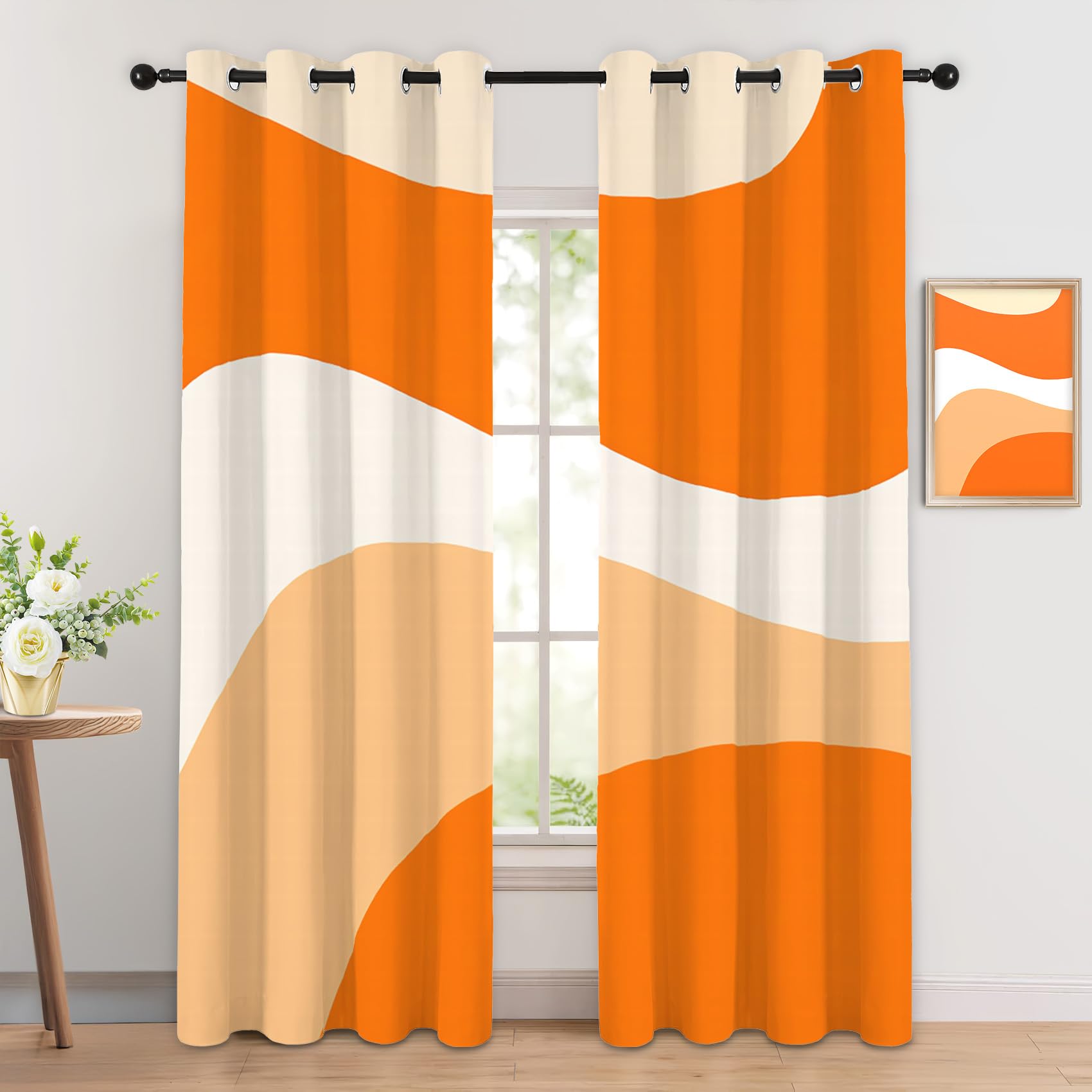 Luxfieo Abstract Blackout Curtains for Living Room Bedroom - 72 Inch Drop Curtains 66x72, Modern Mid Century Geometric Patterned Window Treatments, Thermal Eyelet Drapes 2 Panels