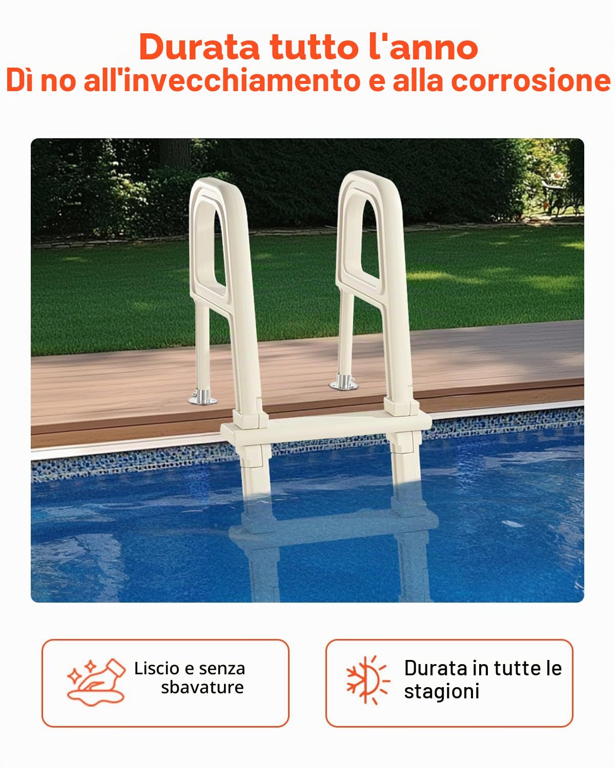VEVOR Scala per Piscina con Corrimano Doppio a 5 Gradini Inclinata a 75° Scaletta per Piscina, Gradini Antiscivolo Resistenti, Capacità di Carico 136 kg per Piscine Interrate e Fuori Terra 121-137 cm