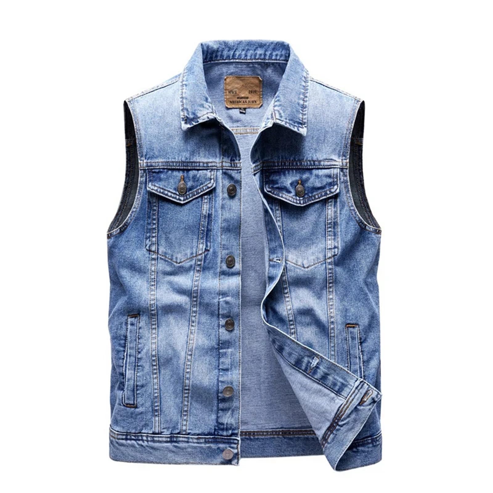 Chaleco vaquero para hombre de algodón con cuello vuelto estilo retro de moda 6
