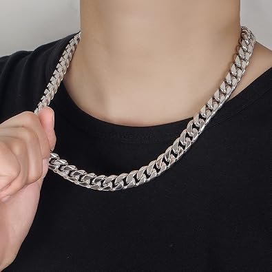 Dankadi Men 925 Sterling Silver Solid Miami Cuban Chain Necklace 10MM &12MM- Curb Cuban 18 20 22 24 26 28 Thick Big Link Choker For Man-Fine Jewelry (Hidden Safety Clasp 12MM, 18 inches)