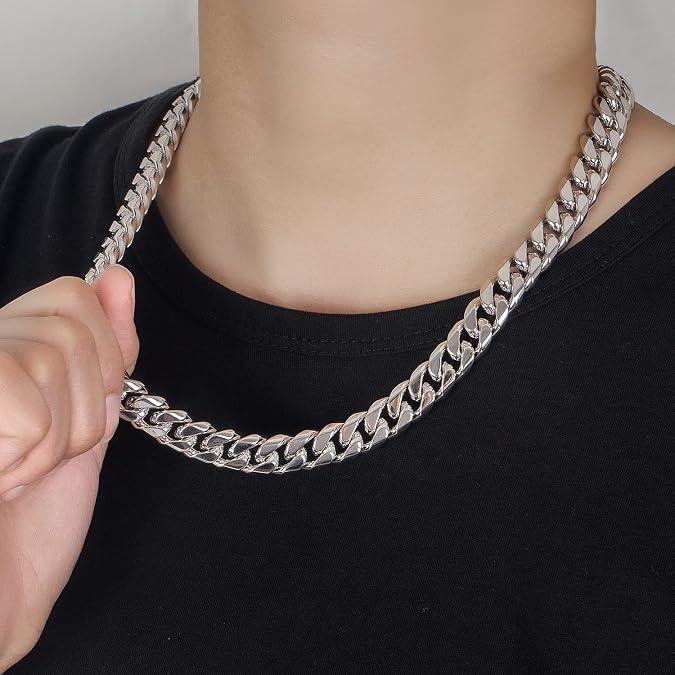 Dankadi Men 925 Sterling Silver Solid Miami Cuban Chain Necklace 10MM &12MM- Curb Cuban 18 20 22 24 26 28 Thick Big Link Choker For Man-Fine Jewelry (Hidden Safety Clasp 12MM, 18 inches)