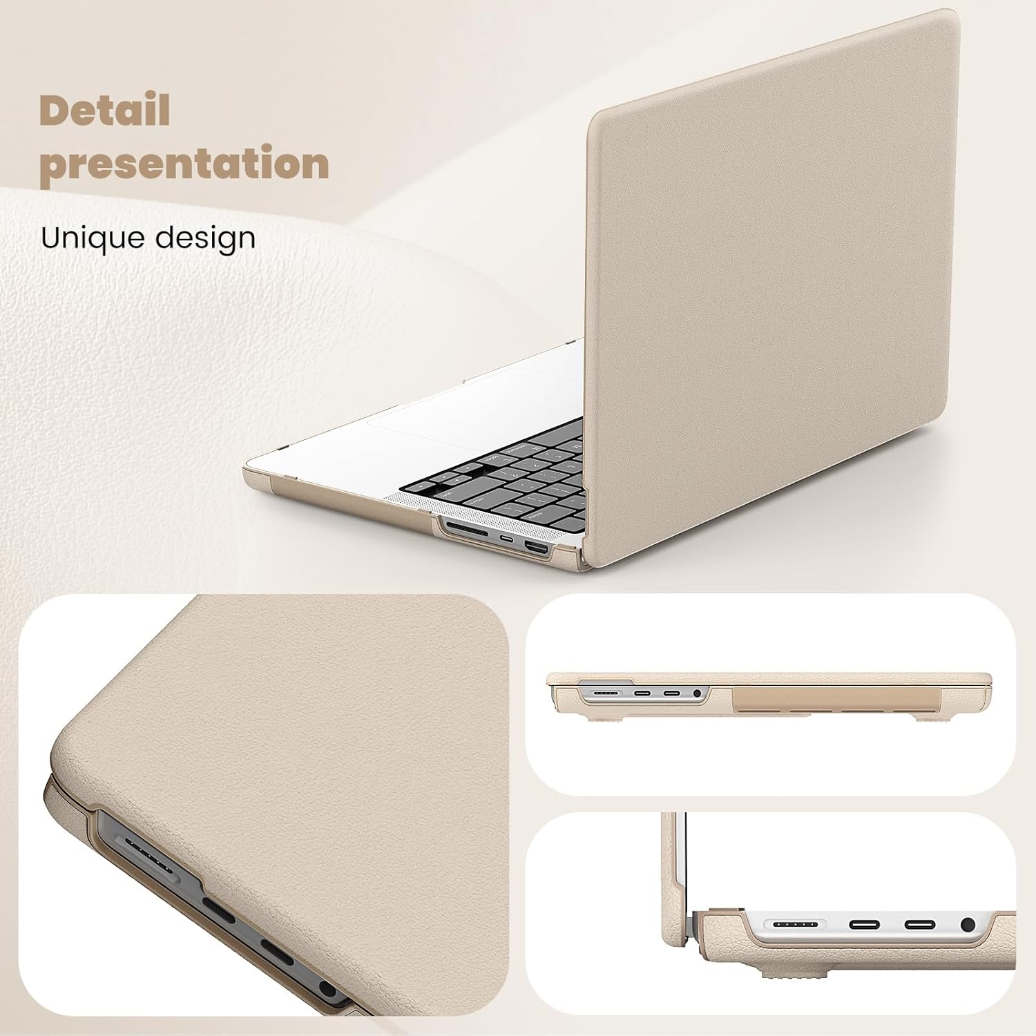 Case Compatible with MacBook Pro 14 inch Case 2024 2023 2022 2021 M4 M3 M2 M1 Pro Max A3112 A3185 A3401 A2918 A2992 A2779 A2442, PU Leather Laptop Hard Shell with PC Hard Shell & Stand(Gold)