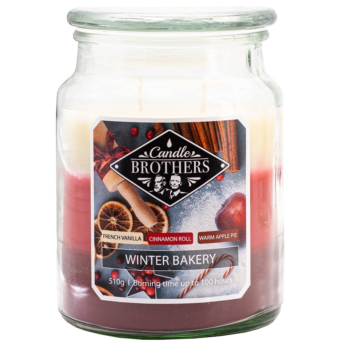 Candle-Brothers Große Duftkerze im Glas | Winter Bakery (510g) | Kerze lange Brenndauer (110h) | Duftkerze mit 2 Dochten | Winter Kerze im Glas | 3-Schicht Kerzen