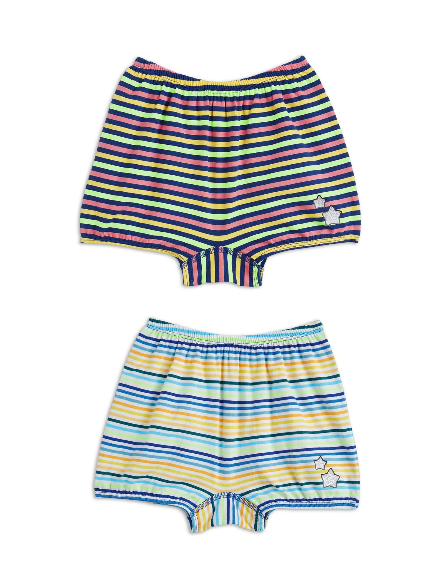 XY Life Cotton Bloomers for Girls, Relaxed Fit, Stripes, Pack of 2, LGBL2PCKN04_5-6Y, Blue+Yellow, 5-6Y