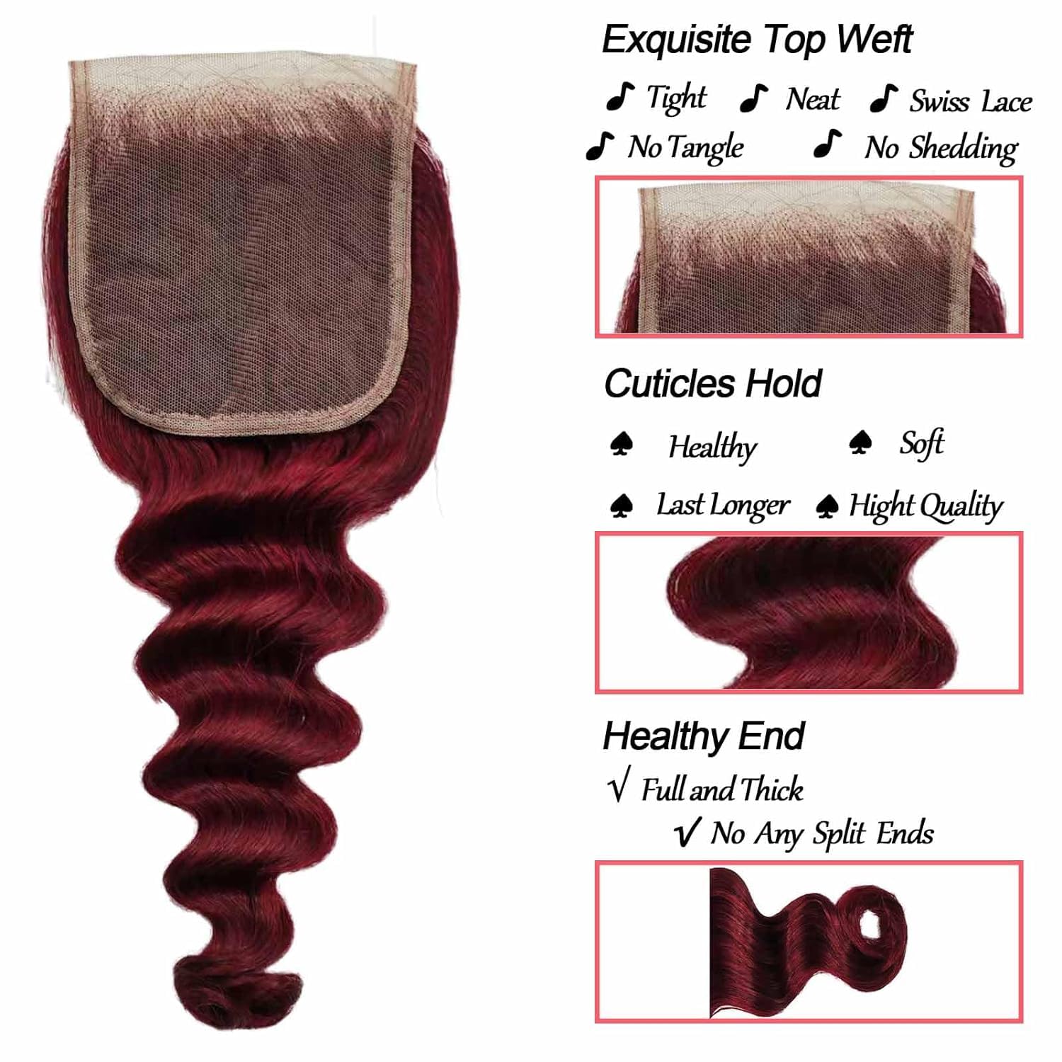 Burgundy Human Hair Bundles with Closure (20 22 24+20) 99j Colored 10A Brazilian Loose Deep Wave 4x4 Free Part Lace Closure and 3 Bundles