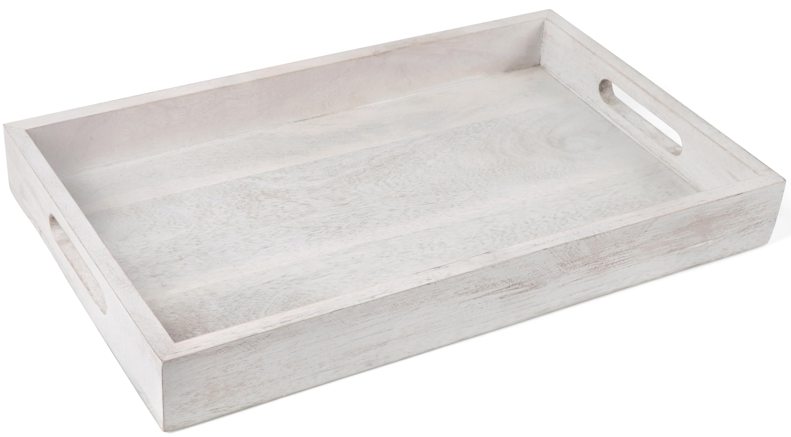 Mango Wood Serving Tray Handmade Metal Fruit Bowl Decorative Vanity Platter Tray, Kitchen Bathroom Counter Storage Counter Organizer - White Duck Black