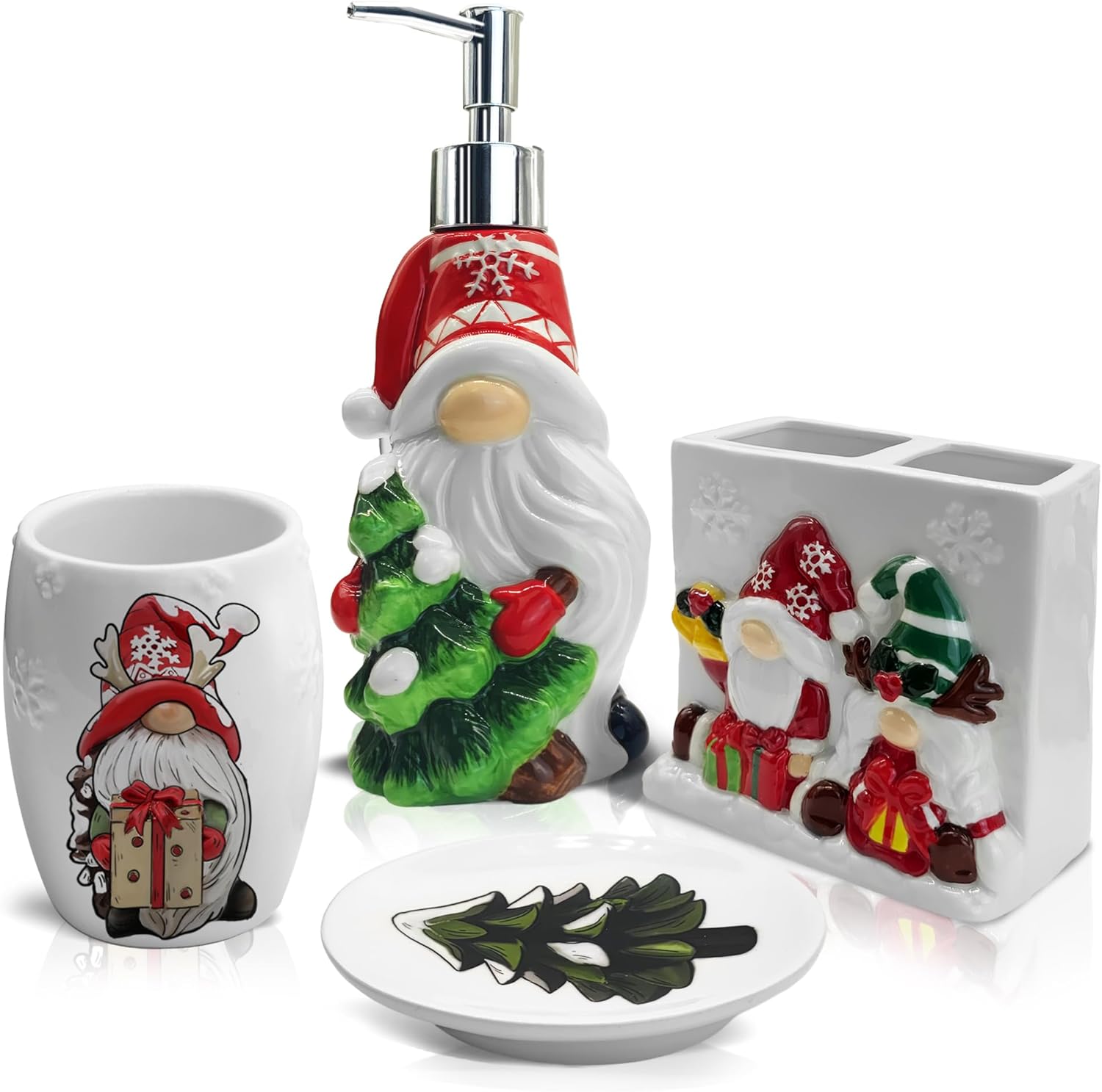 pinata Christmas Bathroom Accessory Sets of 4, Gnome