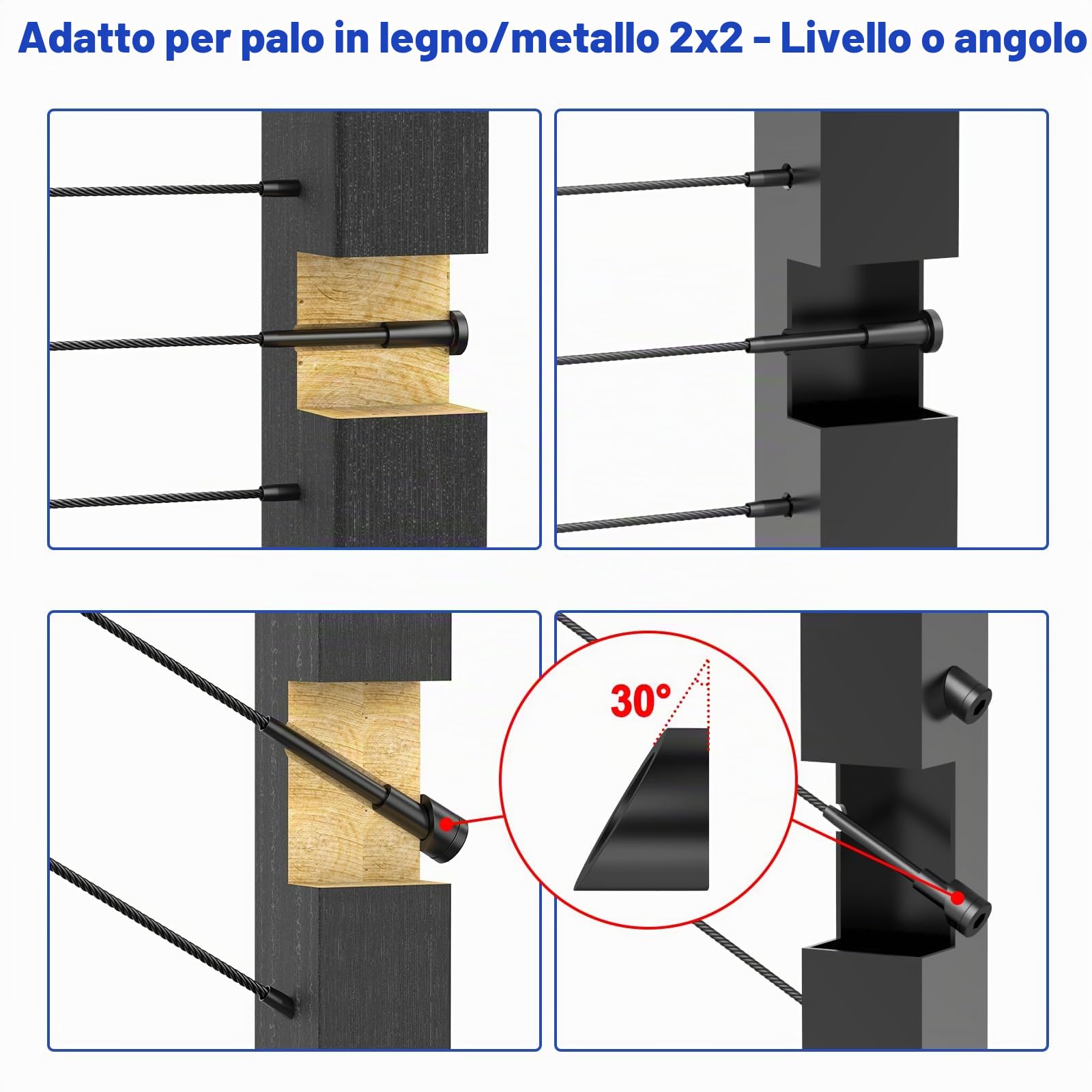 CKE Confezione da 20 kit di ringhiere invisibili per cavi neri, terminale tenditore a pressare in acciaio inossidabile T316 per sistema di ringhiere per cavi da 1/8", ricevitore invisibile e hardware