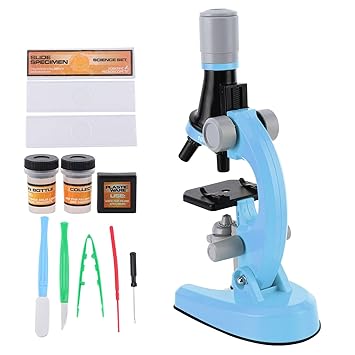 Biological Microscope, 40X?1200X Children Microscope, Plastic for Children Kids(Blue)