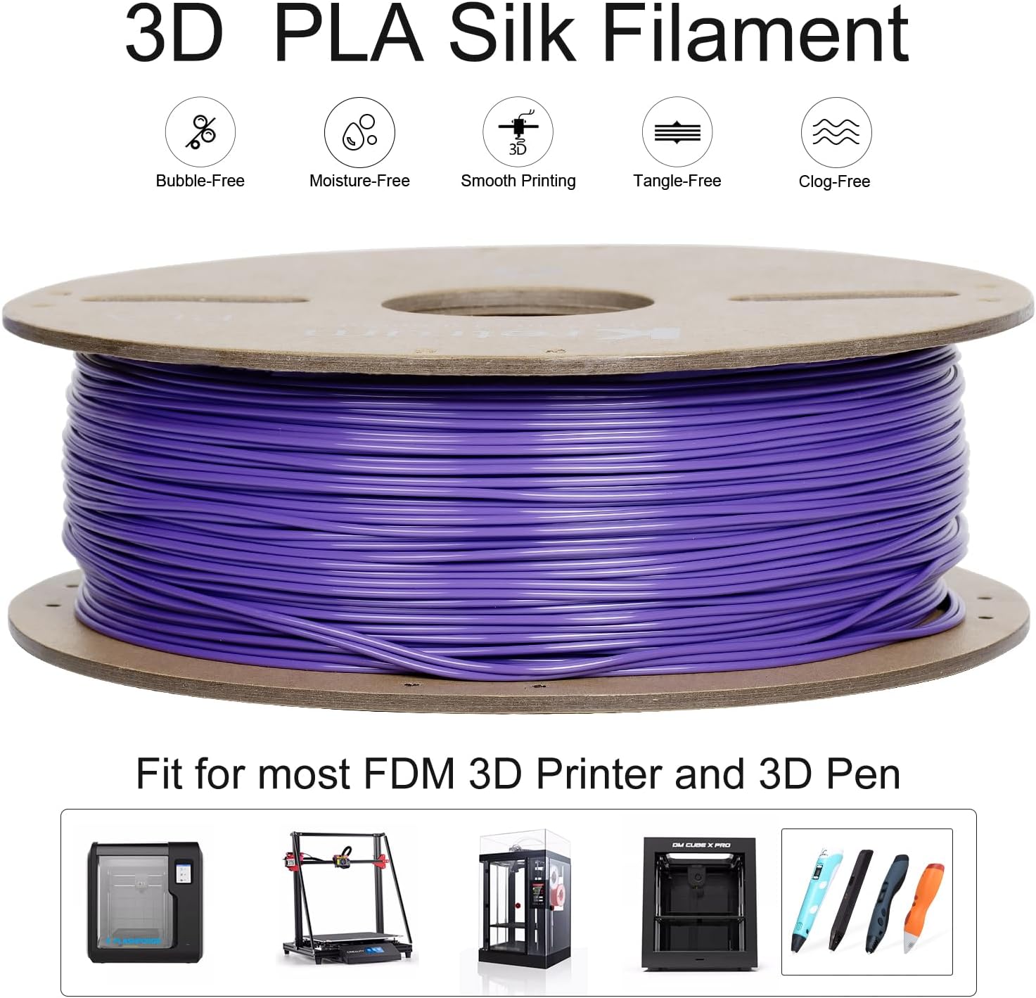 Kretrum PLA Filament 1.75 mm 3D Printer Filaments Cardboard Spool Refills 1 kg Widely Compatible for Most FDM 3D Printers Fits ELEGOO Anycubic FlashForge Creality Bambu Prusa ect. Purple
