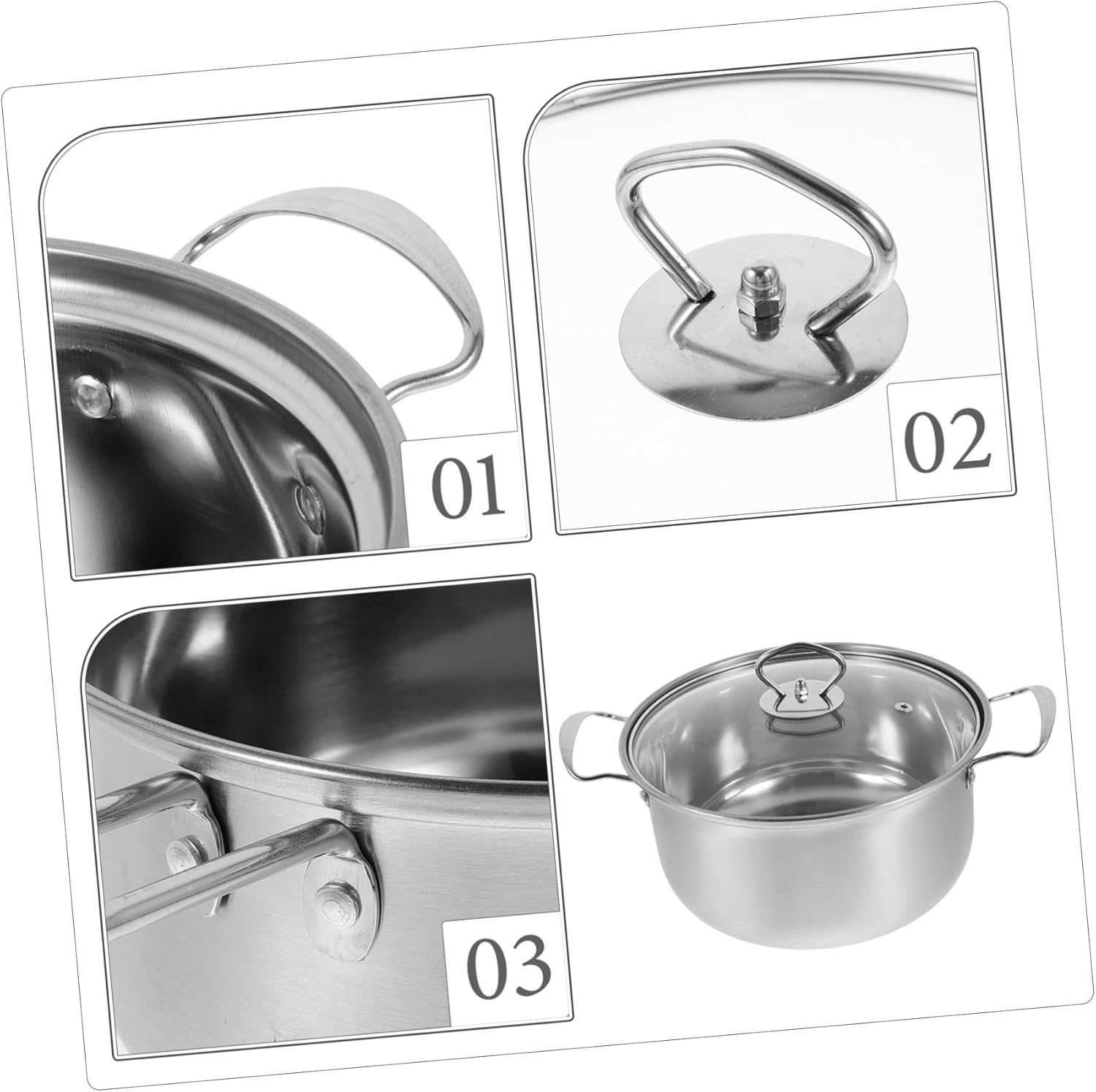 VICASKY Stainless Steel Cookware Set Small Saucepan Soup Pot Milk Pot Frying Pan with Comfortable Handles Resistant Kitchen Cookware for Everyday Cooking
