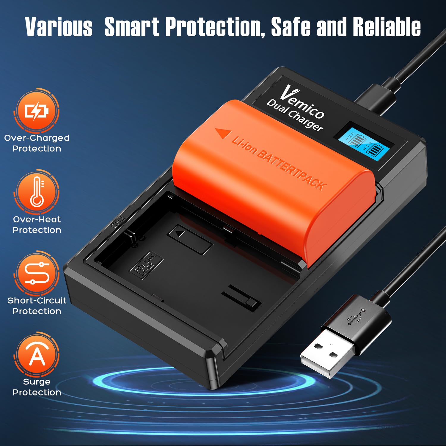 Kit Batterie + Chargeur Triple Pour GoPro Hero 8/7/6/5 - 3x 1500mAh + Chargeur USB-C