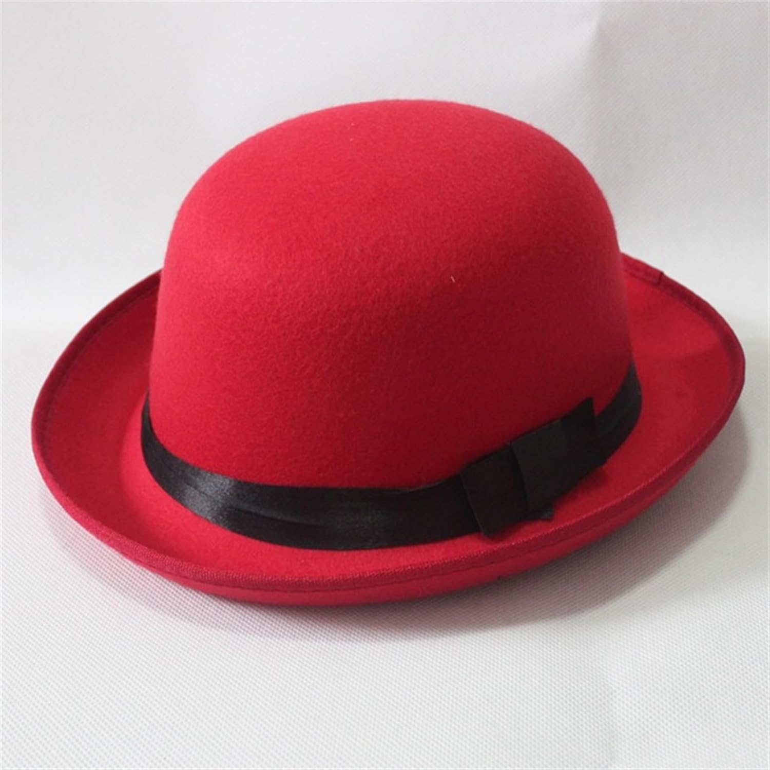 Women's Vintage Felt Bowler Hat Derby Cloche Hat Short Rolled Brim Fedora with Bow for Fancy Dress Costume