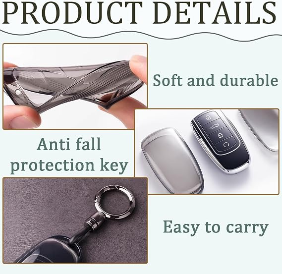 2 Pack Universal TPU Key Fob Cover Compatible with Jaecoo J7 J8 J9, Car Accessories Waterproof and Drop-Resistant Car Key Holder Protector Case with Keychains Black
