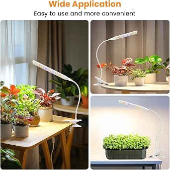 Kullsinss Clip-on Grow Light, 57 LEDs Full Spectrum Indoor Plant Lights | Growing Lamp with Red Blue Yellow White LEDs, Timer & Dimmable, White Gooseneck Plant Lamp for Succulents, Seed Starting [Energy Class F]