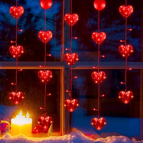 5 luces de corazón para ventana de San Valentín, decoración iluminada para el día de San Valentín, funciona con pilas, luces de fondo con gancho de