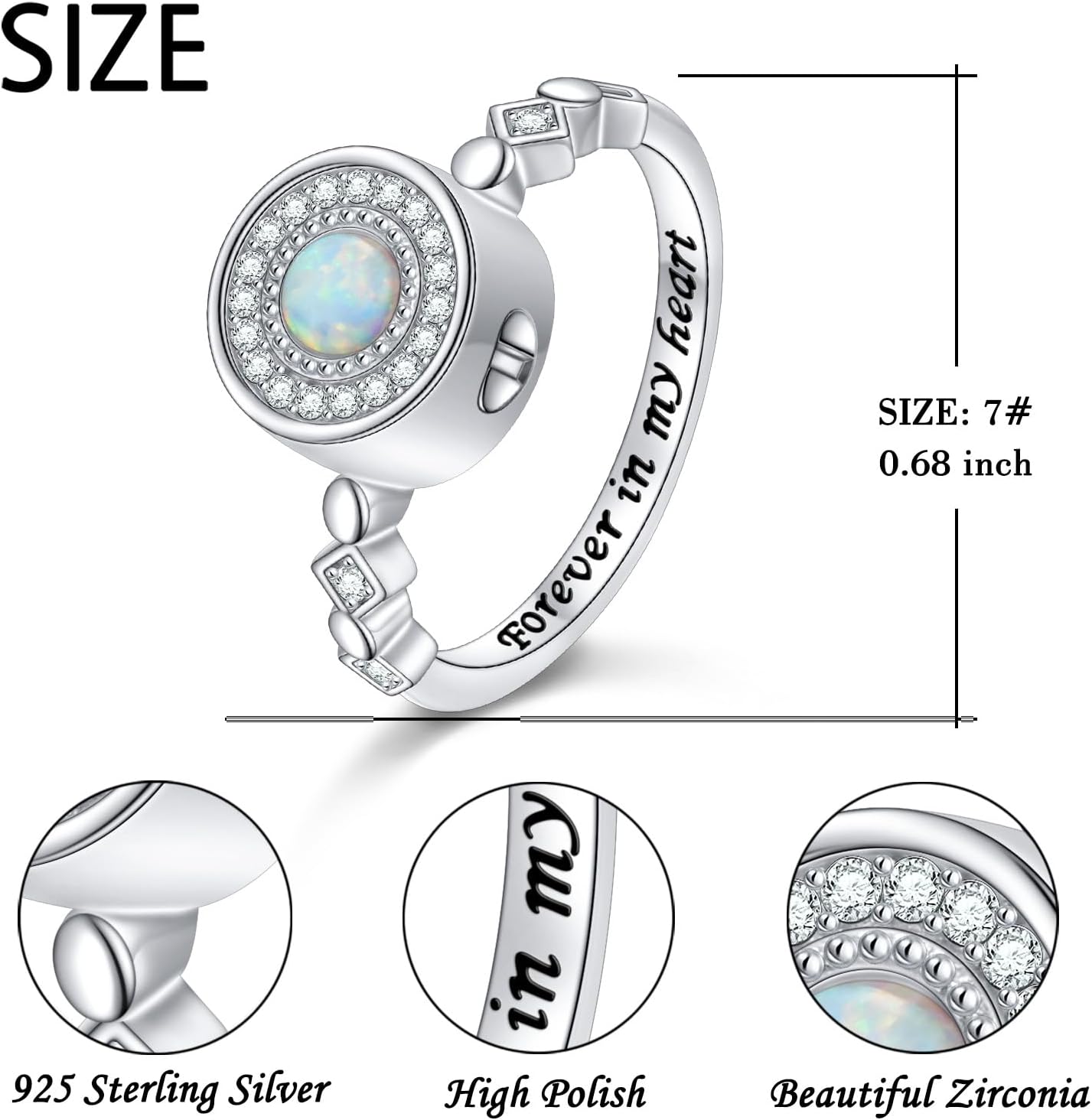 DAOCHONG Heart Urn Ring for Ashes 925 Sterling Silver Heart Shape Hold Loved Ones Ashes Forever In My Heart Keepsake Locket Rings Ash Memorial Keepsake Cremation Jewelry for Women Girls