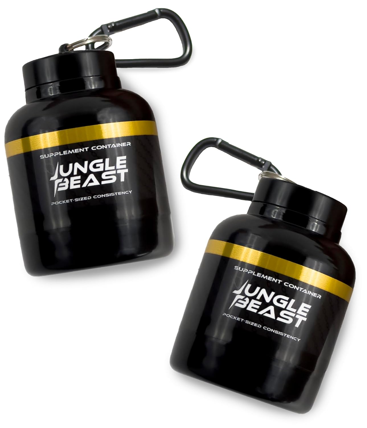 Jungle Beast Par de Llaveros para Proteina en Polvo y Suplementos, Con Embudo para Botellas, Contenedor de Suplementos para Gimnasio.