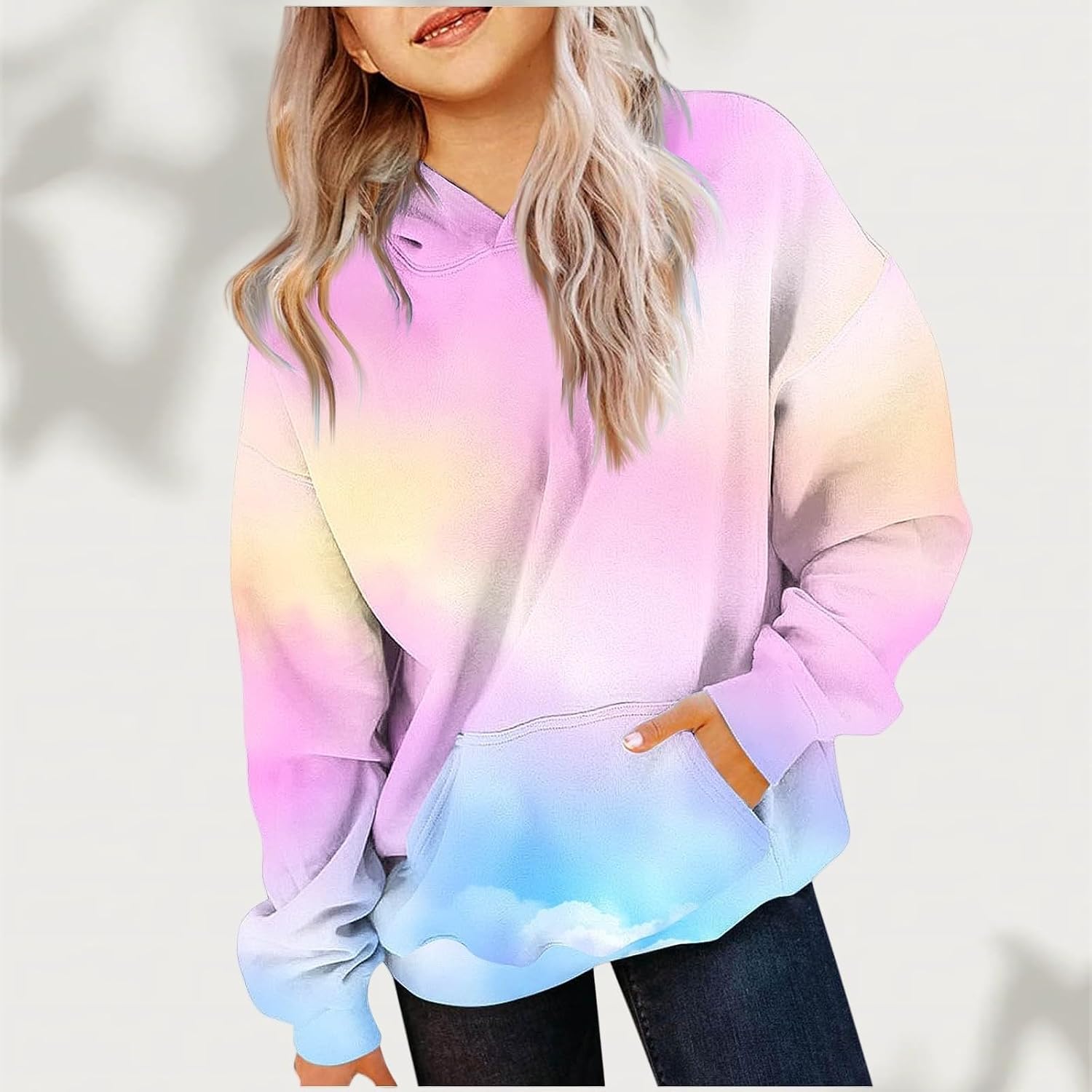 Hoodies for Girls Cute Graphic Hooded Sweatshirt With Pockets Fall Winter Long Sleeve Tie Dye Baggy Hoodie Teen