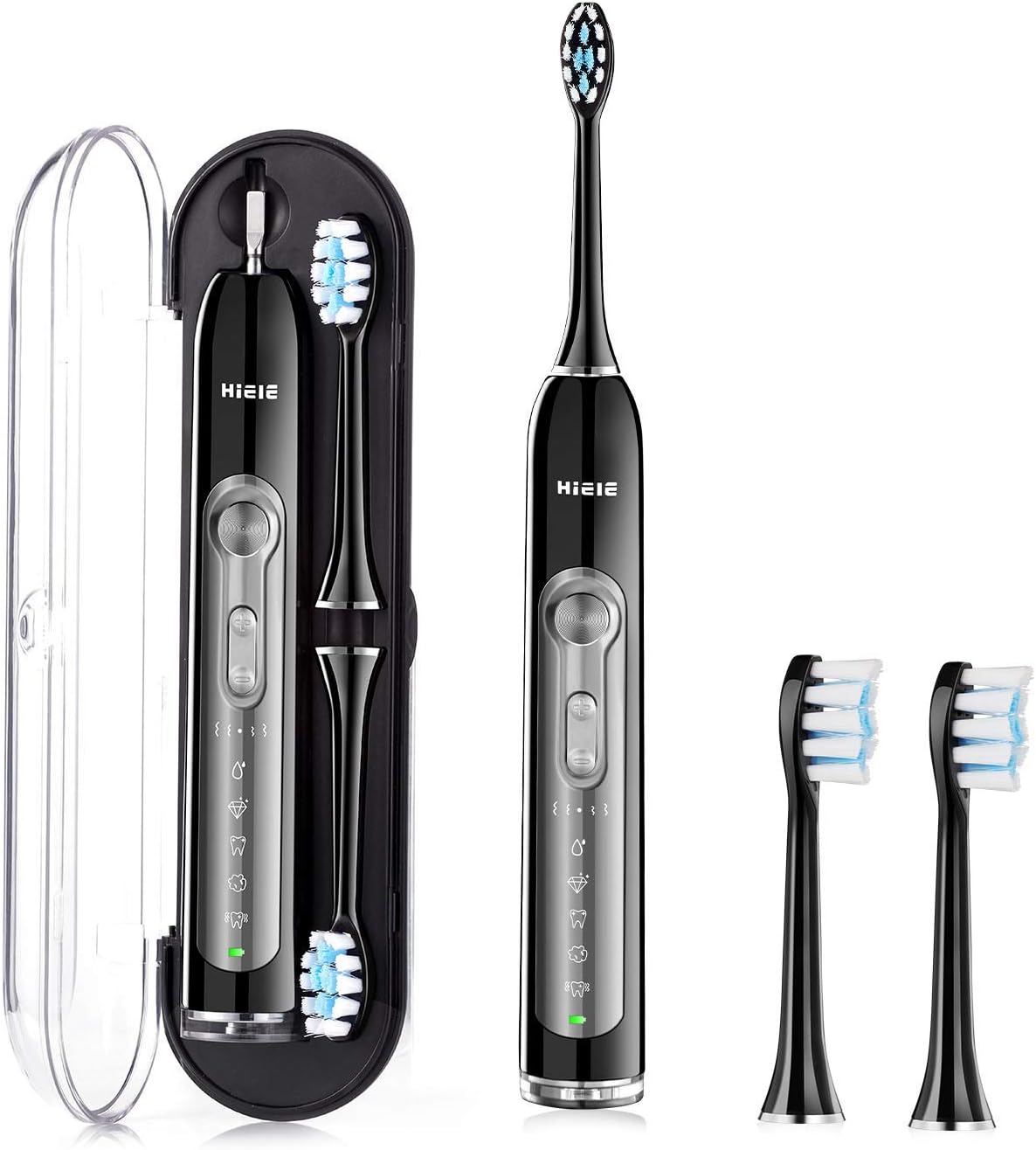 Sonic Electric Toothbrush, IPX7 Waterproof, 5 Brushing Modes with 2 Minutes Timer, USB Rechargeable Toothbrush Travel Toothbrush with 2 Replacement Heads(Black)