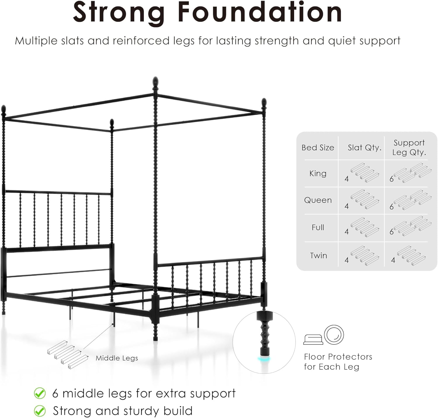Furniture of America Vaeli Modern Metal Full Size Four Poster Bed Frame with Spindles, Canopy Bedframe for Bedroom, Guest Room, Box Spring Required, Black