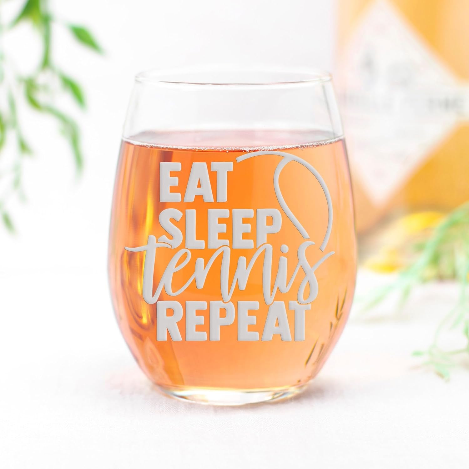 Eat Sleep Tennis Repeat Stemless Wine Glass - Funny Gift for Tennis Players - 2 Glasses