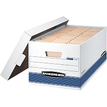 Bankers Box 4-Pack Medium-Duty File Storage Boxes, 24in Letter, FastFold | Speed through filing with FastFold setup, sturdy stacking, reinforced handles, and dependable document protection.