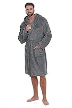 Dressing Gown Mens Fleece Gowns Hooded Bath Robe Black Grey Robes Bathrobe for Men