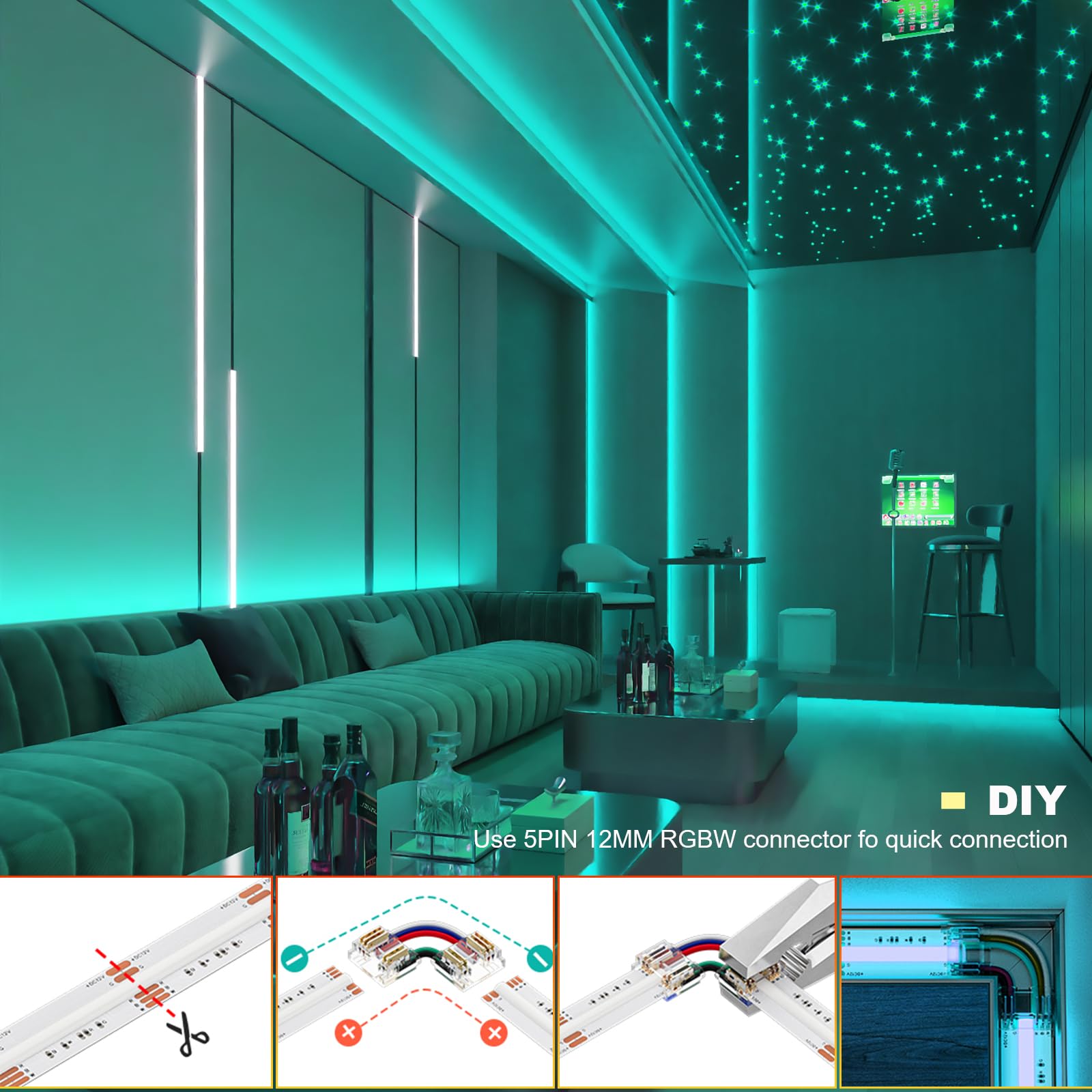 JOYLIT 10M RGBW COB LED Streifen 24V Innen, RGB + 3000K Warmweiß 4-in-1 Farbwechsel Punktfrei 5-PIN LED Band 784 LEDs/m, 19W/m Mehrfarbige Lichtleiste für Schlafzimmer, Party (Nur Lichtstreifen)