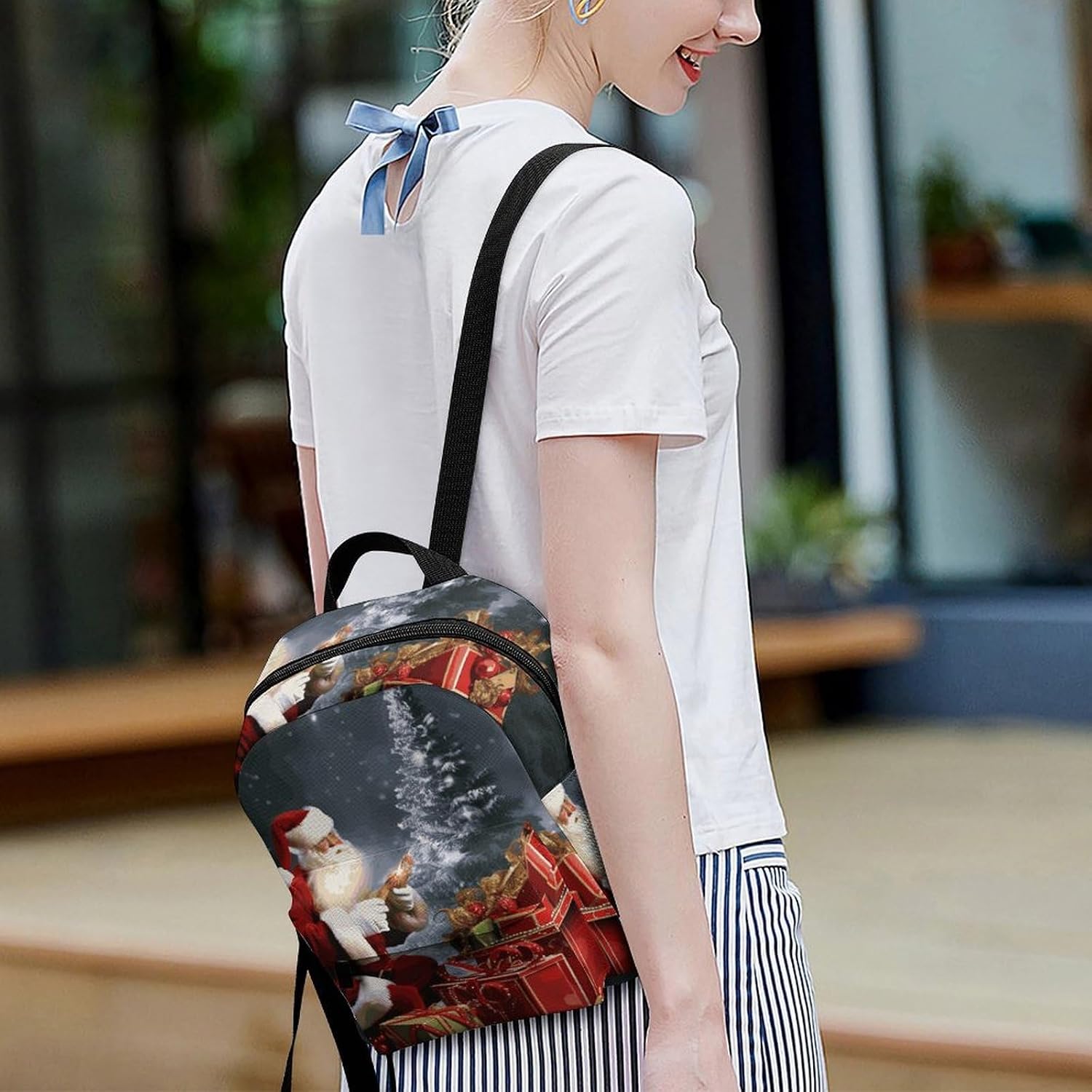 Waterproof Mini Backpack for Women - 10 Inch Oxford Lightweight Daypack Cute Bag Small Daypack Merry Christmas Santa's Gift Small Backpack Purse for Travel Work Weekender