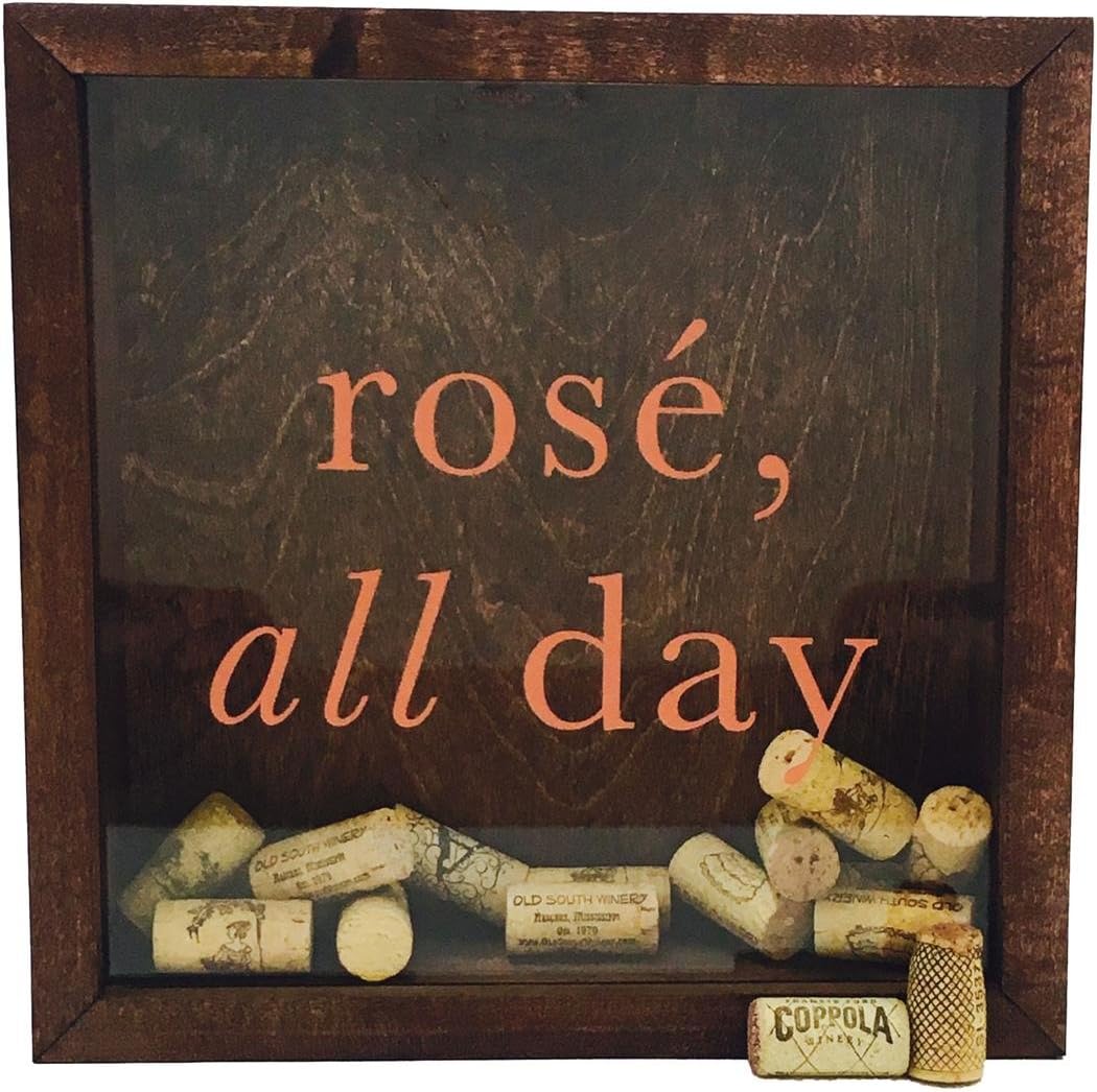 Southern Design Wine Cork Shadow Box-Rose, All Day