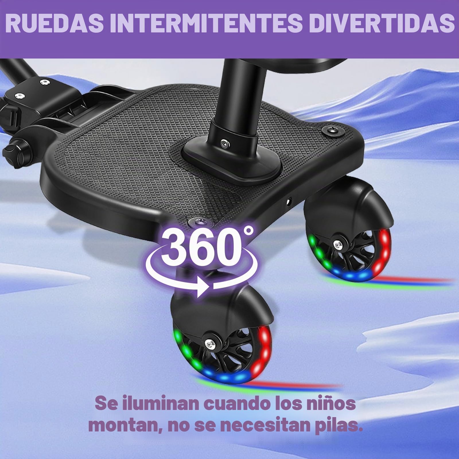 Patinete Carro Bebe Universal, Buggy Board con Asiento y Ruedas LED, Accesorio para Cochecito, Para Niños de 2 a 6 Nños, Cargar 25KG