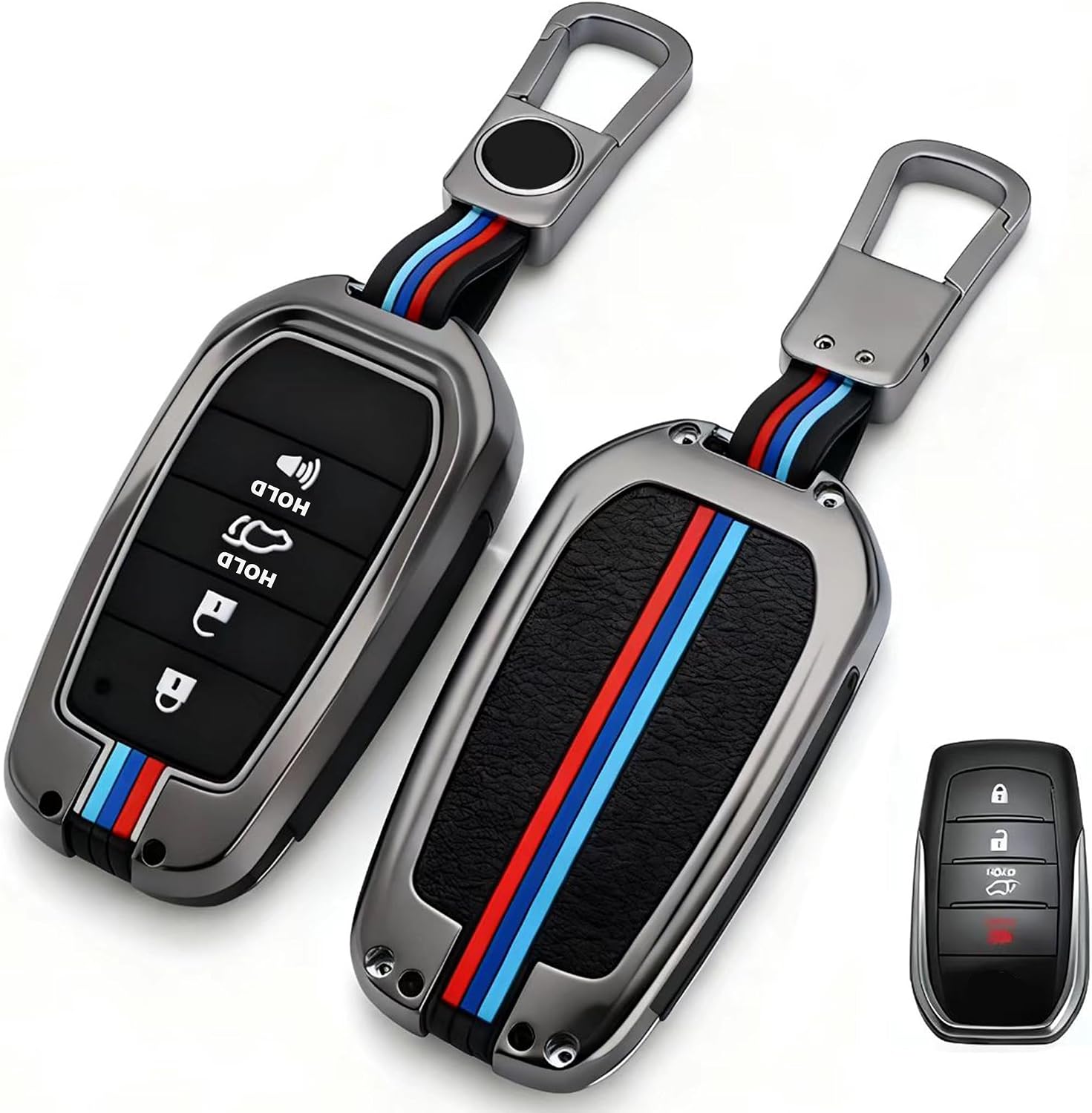 for Toyota Key Fob Cover with Keychain Metal Shell Full Protection for 2019-2025 Venza, Grand Highlander, Land Cruiser, RAV4 Prime, Fortuner, Corolla Cross, Hilux Smart Key 4 Buttons,Gray