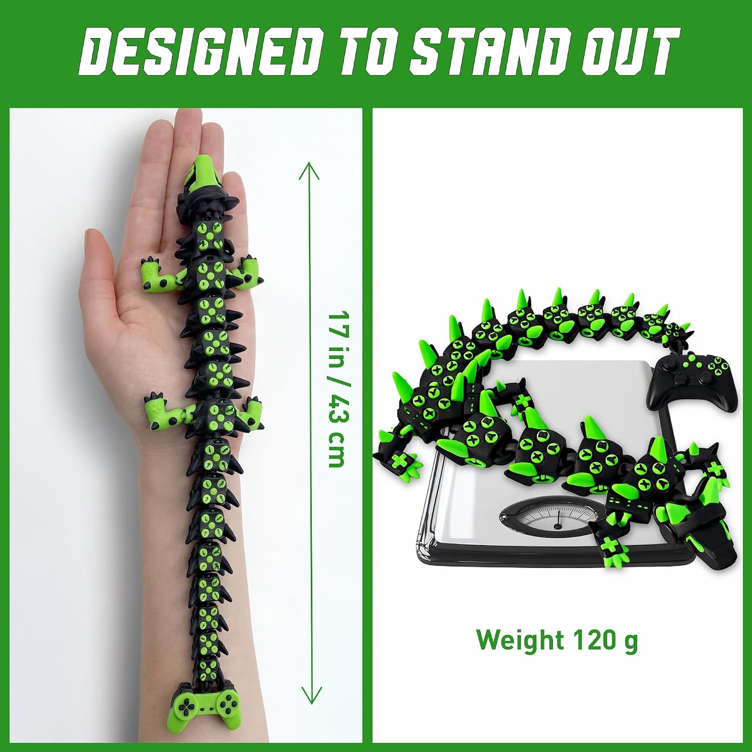 Gamer Dragon Articulated Flexi Dragon Figure, Poseable Desk Fidget & Collector Display - Green