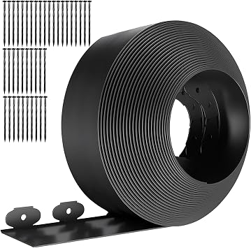 Garden Edging Border 32ft 10M Plastic Flexible Lawn Edging 10CM High with 40 Securing Pegs for Landscaping Flower Beds and Garden Borders (Black)