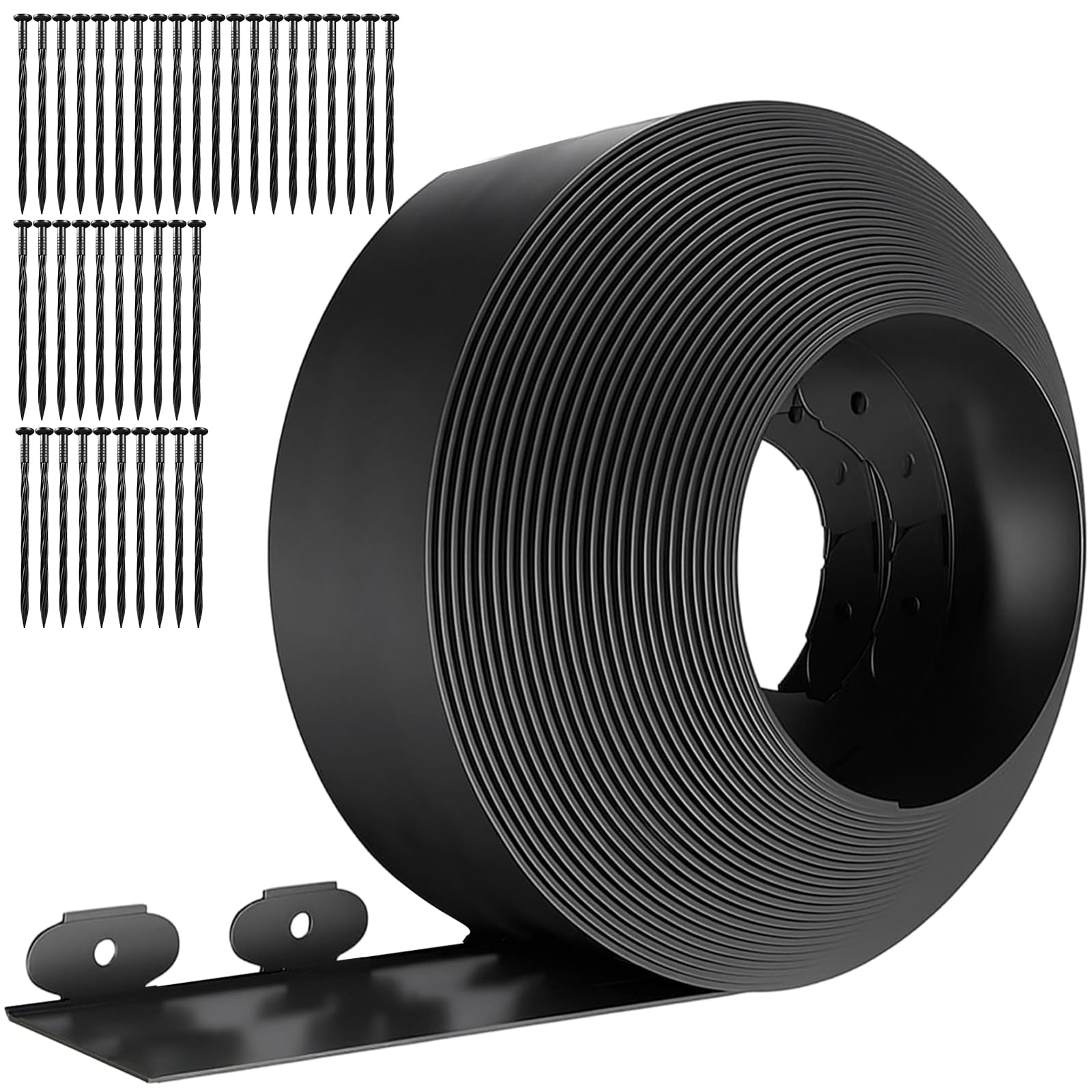 GreenWhim Garden Edging Border 32ft 10M Plastic Flexible Lawn Edging 10CM High with 40 Securing Pegs for Landscaping Flower Beds and Garden Borders (Black)