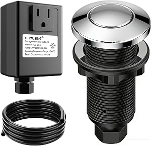 Garbage Disposal Air Switch Kit - UL Certified, Brass Anti-Smudge Button, Complete Kit with Air Hose, Adapter & Cord, Fits All Disposals (Chrome)