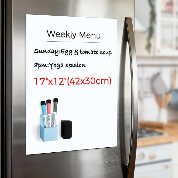 CUHIOY Magnetic Dry Erase Whiteboard Sticker Sheet for Fridge, 17x12