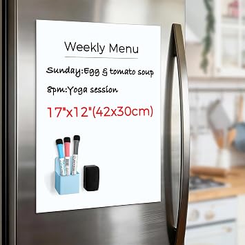 CUHIOY Magnetic Dry Erase Whiteboard Sticker Sheet for Fridge, 17x12