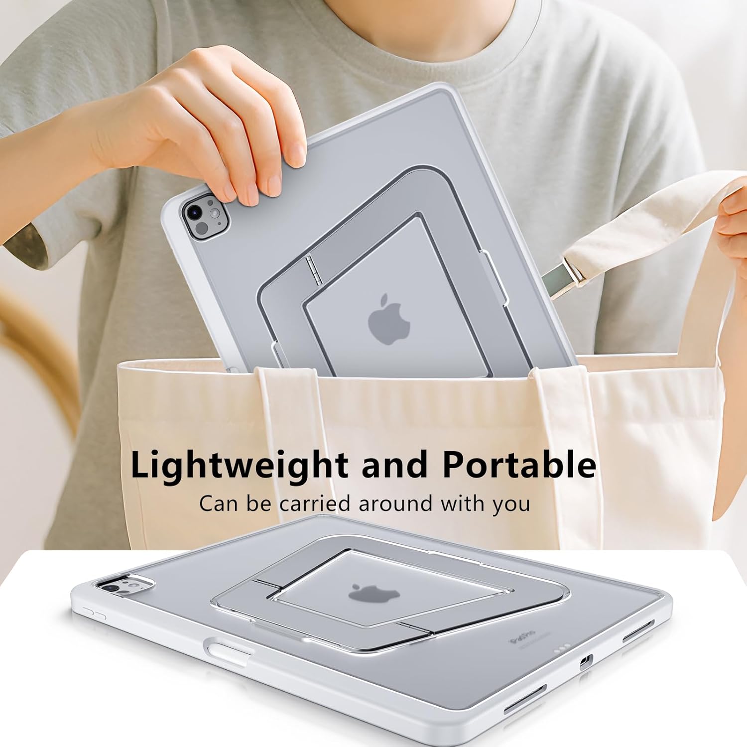 Case for iPad Pro 13 inch 2024 (M4), Ultra Stable Stand with Built-in Pencil Holder, Slim Frosted Protective Cover with Multi-Angle Kickstand,Duty Shockproof Case for iPad Pro 13, White