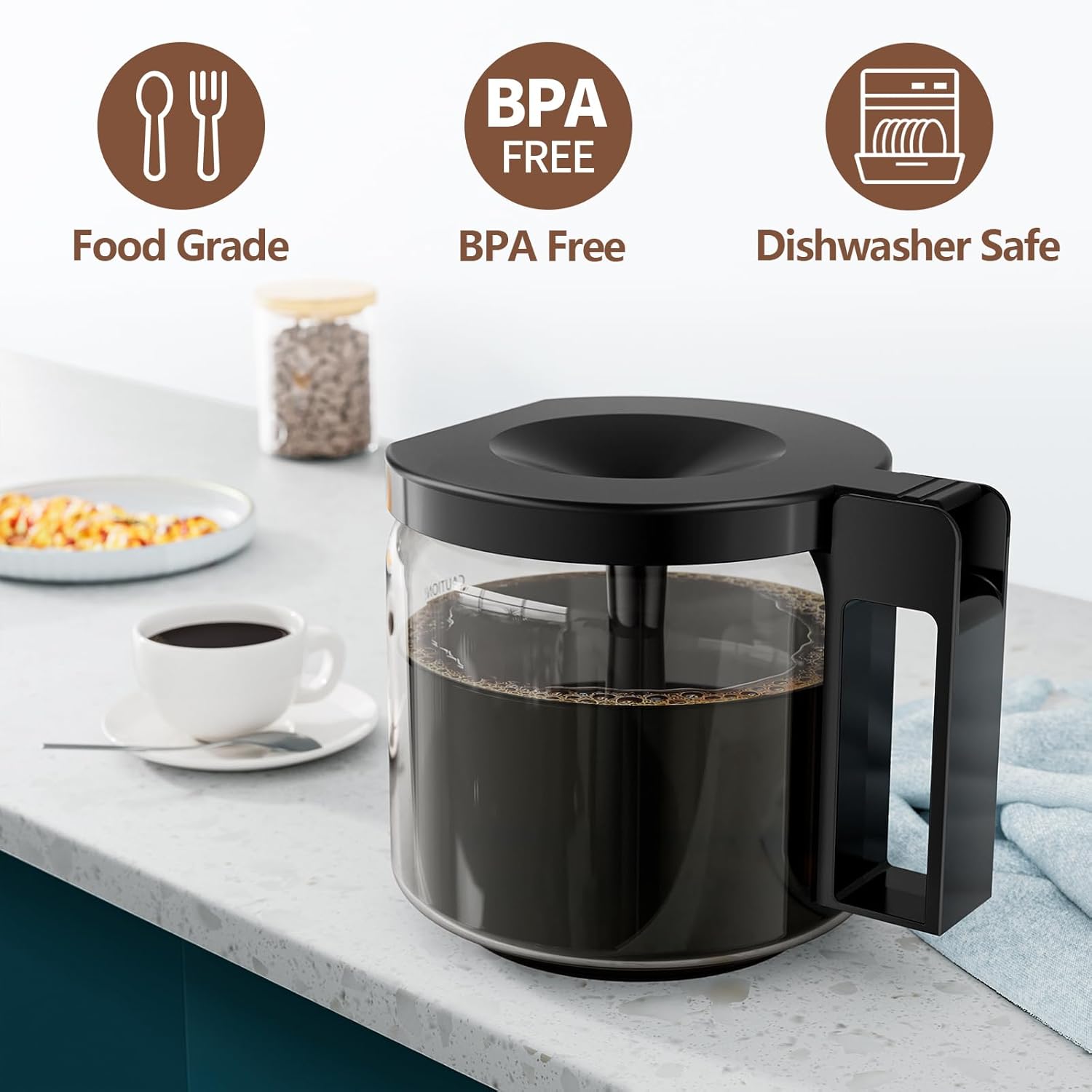 1.25L Coffee Pot Replacement for Technivorm Moccamaster KBG, KBGV & CDG Coffee Maker(89830), Glass Carafe for KBG Brewers, Glass Coffee Pot, BPA Free, Dishwasher Safe - Image 3