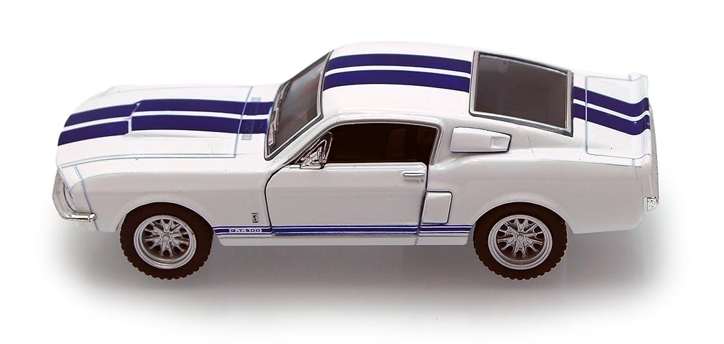KiNSMART - 1967 Ford Shelby Mustang GT500 1:38 Escala 5" Modelo de Metal Fundido en Molde a Presión Juguetes Coche Muscle (Blanco)