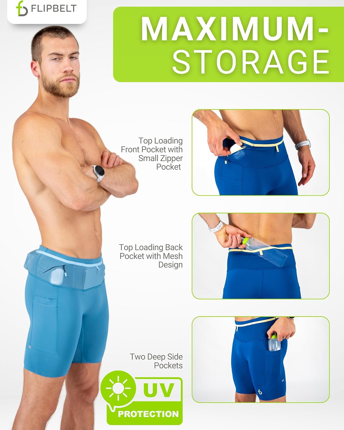 FlipBelt Men's Running Compression Shorts with Pockets - Secure Your Phone, Keys and Even Water Bottles - USA Small Business - Image 2