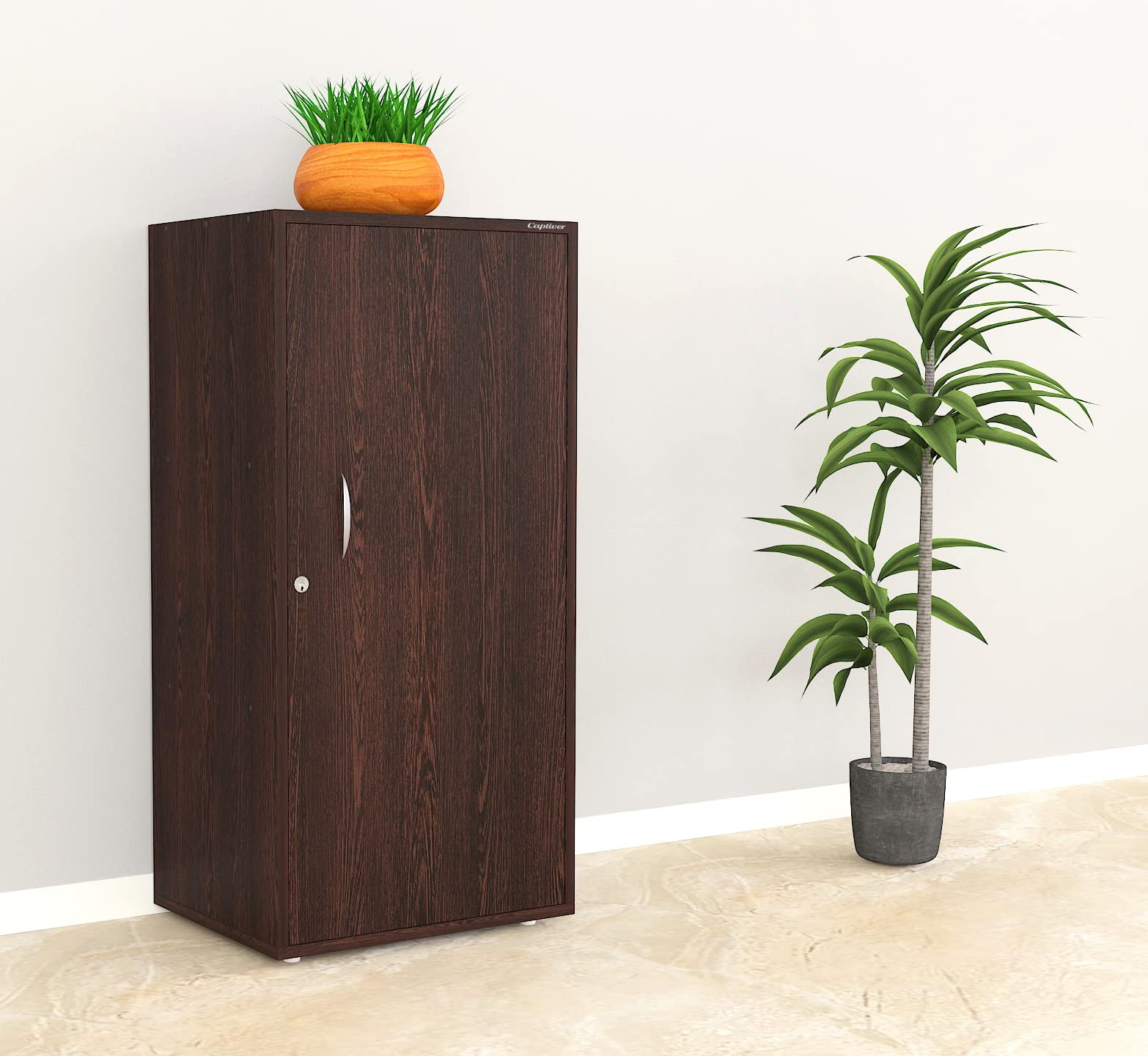 Captiver Alba Engineered Wood Free Standing Home Office Storage Wardrobe cabinets Organizer with 1 Door Lockable (19X15X38 Inch, Wenge)-picture-3