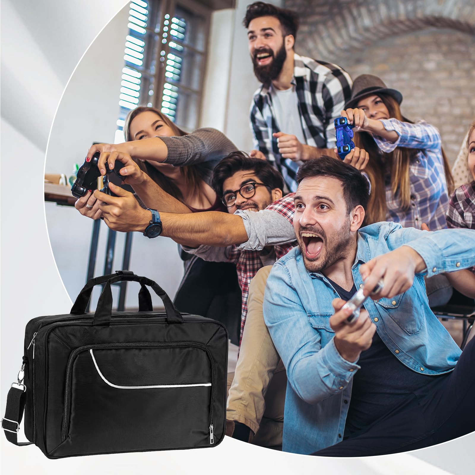Borsa Per PS5, Custodia Nera Compatibile con Console Playstation 5 Dischi di Gioco Cavi Caricabatterie Borsa Per Console con Scomparti Divisibili Per Controller PS5 Cuffie Da Gioco e Accessori