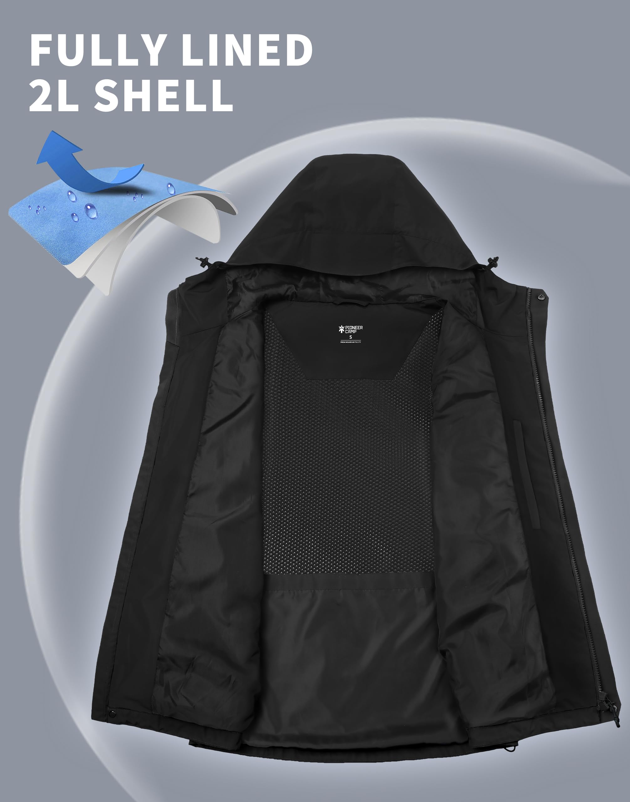 Pioneer Camp Herren Regenjacke Wasserdicht Atmungsaktiv Outdoor Jacke Mit Kapuze 4 Taschen